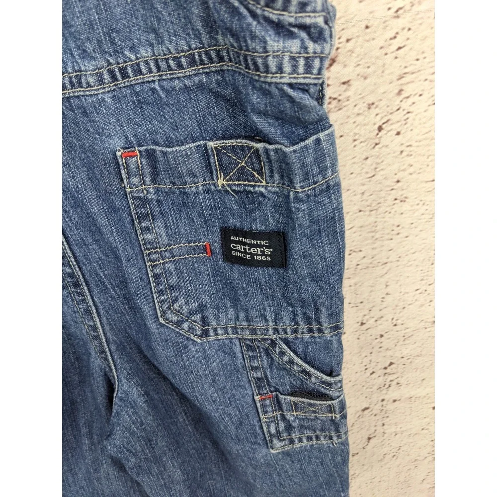Carters Vintage Denim Overalls 6M Baseball Bear Embroidered Blue Jeans Kids